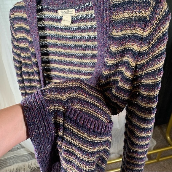 Lucky Brand open knit striped purple blue and tan cardigan small - Picture 3 of 8